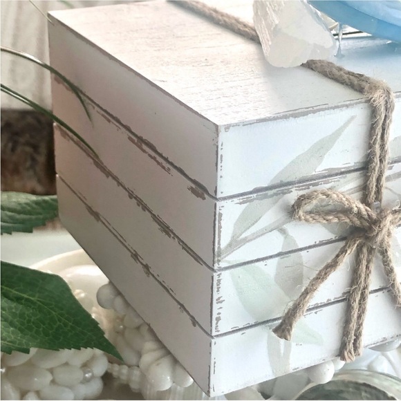 NEW! Heart Stone Crystal Selenite Wood Book Stack - Picture 6 of 8